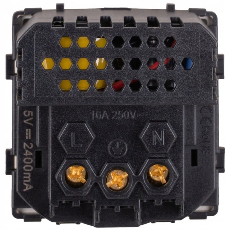 Moduł Gniazdo z Bolcem + Podwójna Ładowarka USB typ A+C 20W Złota do Ramek