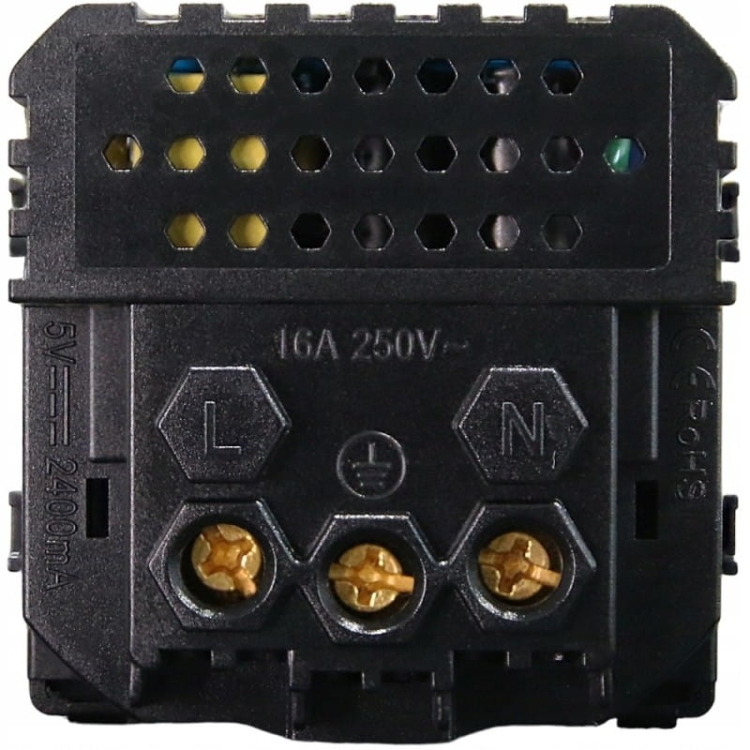 Moduł Gniazdo z Bolcem Szare + Podwójna Ładowarka USB 2.4A Typ A+C do Ramek
