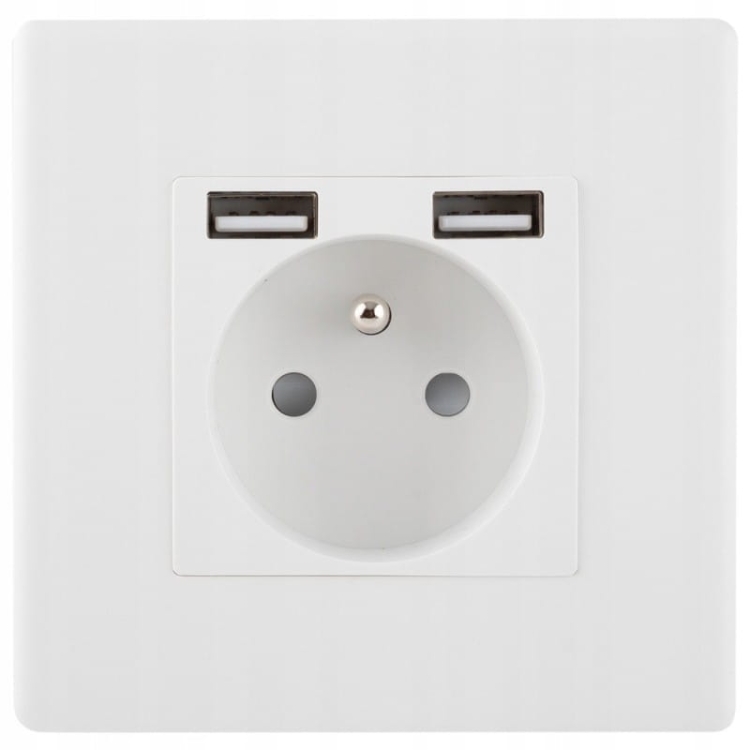 Gniazdo Białe + Podwójna Ładowarka USB 2.4A A+A Zestaw z Ramką PCV