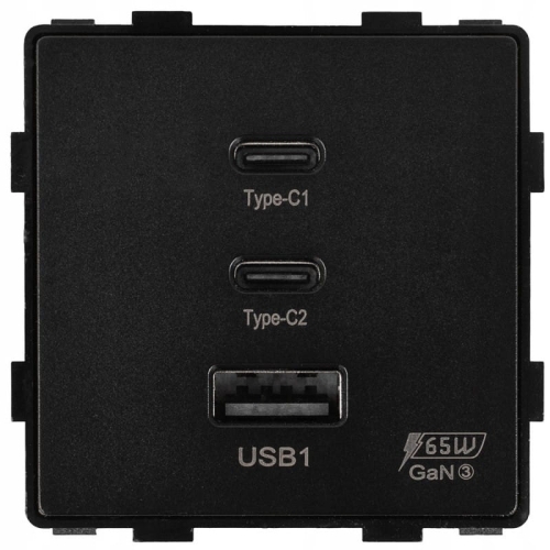 Moduł Gniazdo Potrójna Ładowarka USB 65W A+C+C Czarny do Ramek