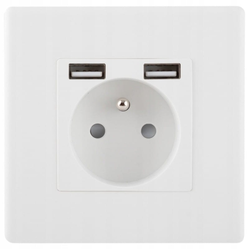 Gniazdo Białe + Podwójna Ładowarka USB 2.4A A+A Zestaw z Ramką PCV