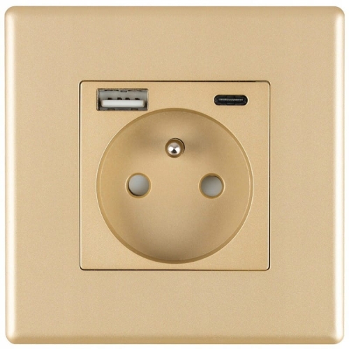 Gniazdo z Bolcem + Gniazdo USB A + C Zestaw z Ramką PCV