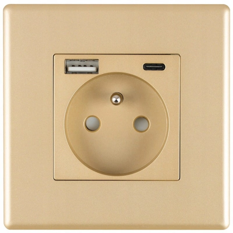 Gniazdo z Bolcem + Gniazdo USB A + C Zestaw z Ramką PCV