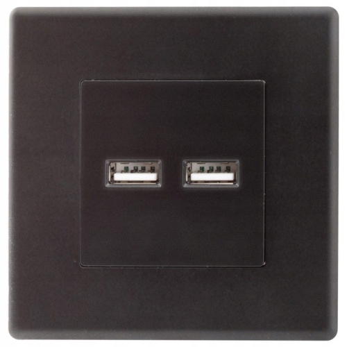 Gniazdo Gniazdko Czarne Podwójna Ładowarka USB Zestaw z Ramką PCV