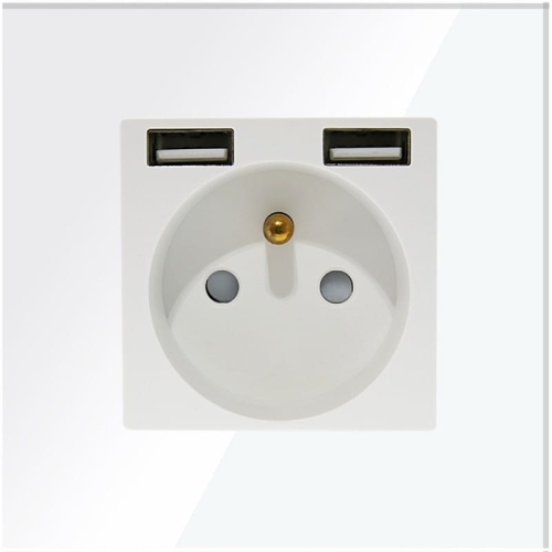 Gniazdo z Bolcem Białe Szklane + Podwójna Ładowarka USB A+A 2.4A